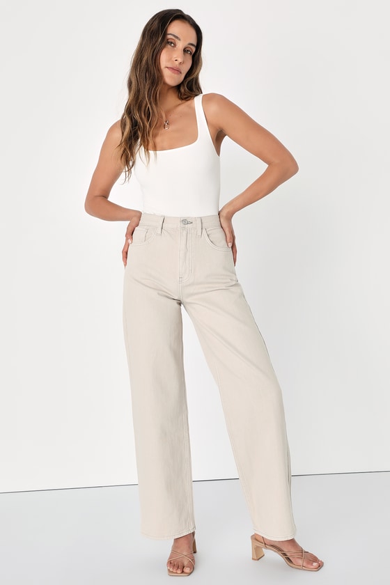 Just Black Retro Wide - Beige High-Rise Jeans - Wide-Leg Jeans - Lulus