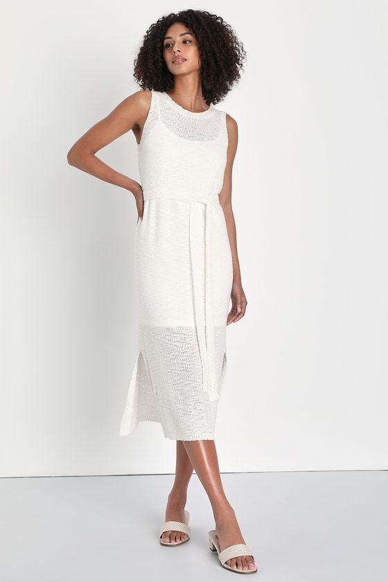 Lulus Serene Situation White Knit Sleeveless Midi Dress