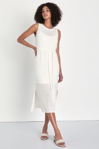 Serene Situation White Knit Sleeveless Midi Dress