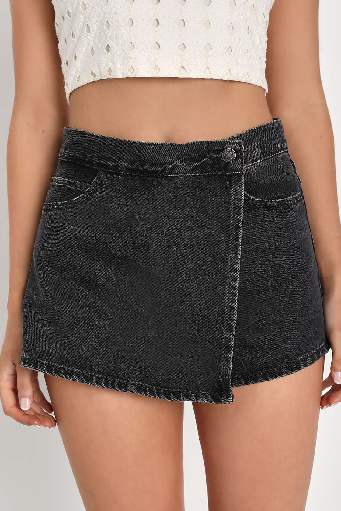 Finally Here Black High Rise Denim Women's Skort
