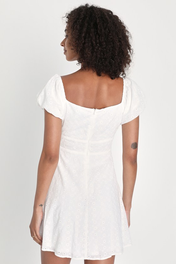White Eyelet Embroidered Dress - Puff Sleeve Dress - Mini Dress - Lulus
