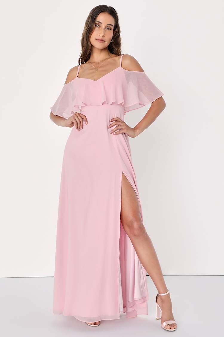Forever Enchanting Light Pink Cold-Shoulder Maxi Dress