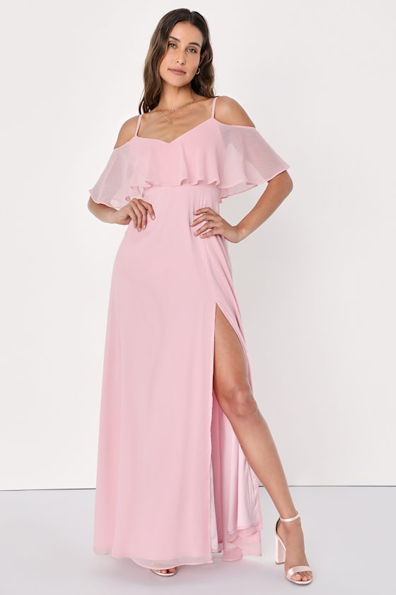 Light Pink Maxi Dress ColdShoulder Maxi Dress Chiffon Dress Lulus