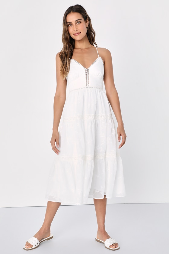 Lulus Forever Your Darling White Embroidered Lace Backless Midi Dress