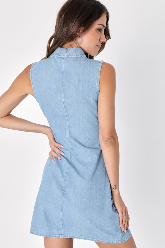 Chambray Mini Dress- Chambray Button-Up Dress - Ruched Dress - Lulus