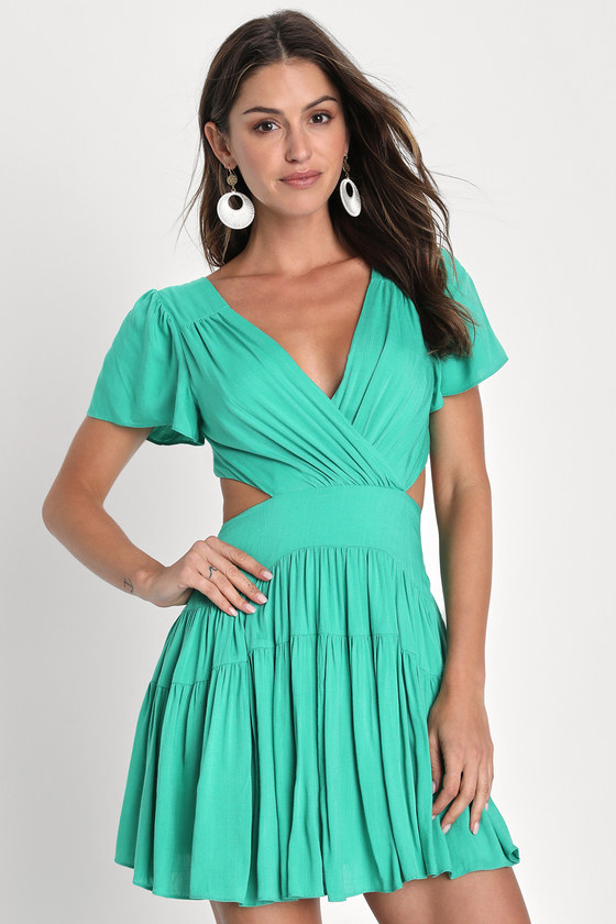 Tie-Back Dress - Green Mini Dress - Tiered Dress - Cutout Dress - Lulus