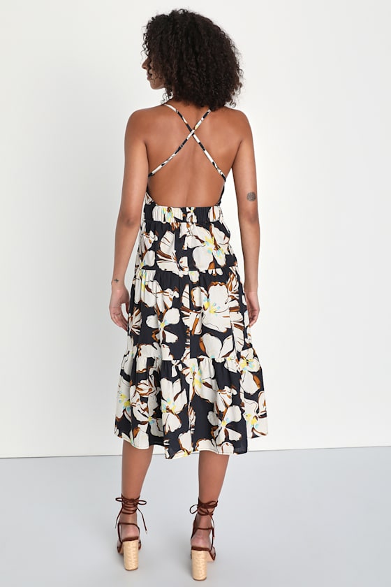 Backless Floral Midi Dress