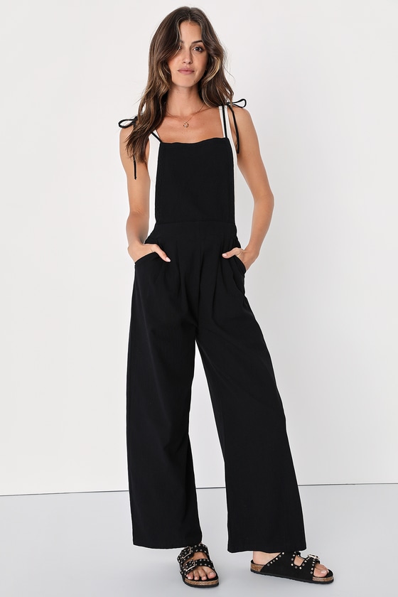 Women's Black V Neck Wrap Waist Tie Long Sleeve Jumpsuit | eBay