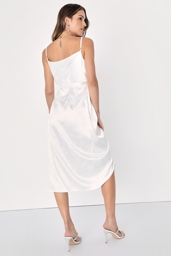 Gorgeous Dream White Satin Floral Jacquard Midi Wrap Dress 4