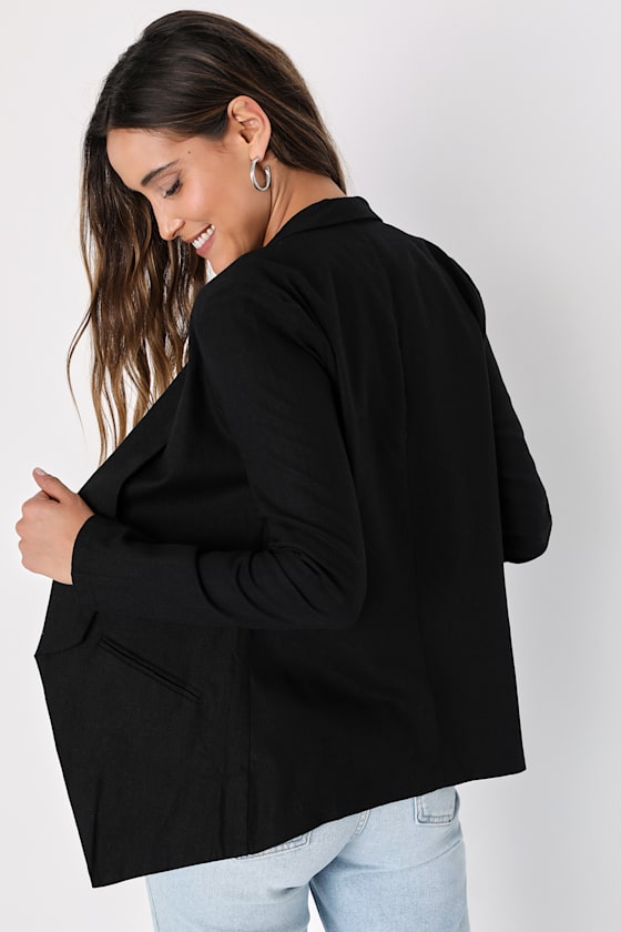 Miss Punctuality Black Lightweight Linen Blazer 9