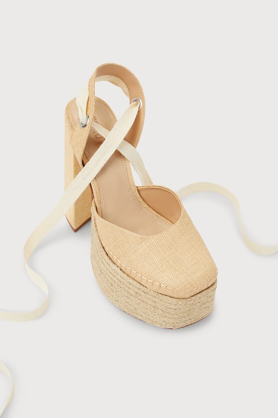 Shop Schutz Nala Light Nude Canvas Platform Lace-up Espadrille Heels In Beige