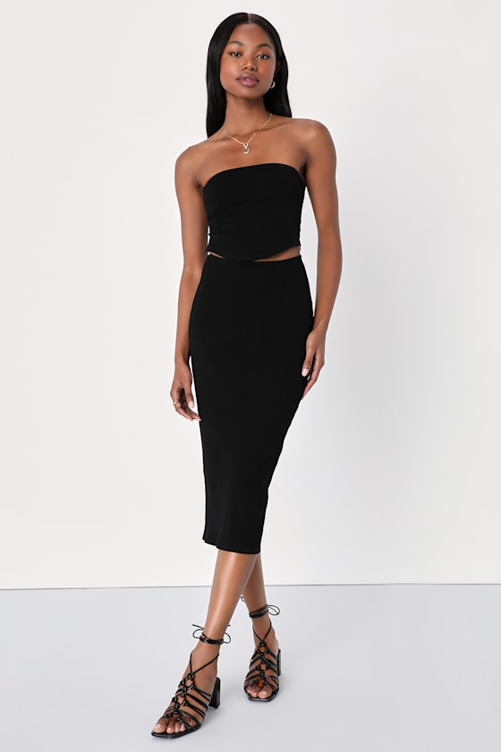 Twice as Confident Black Ribbed Strapless Two-Piece Midi Dress 3