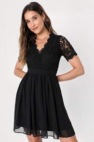 Angel in Disguise Black Lace Skater Dress