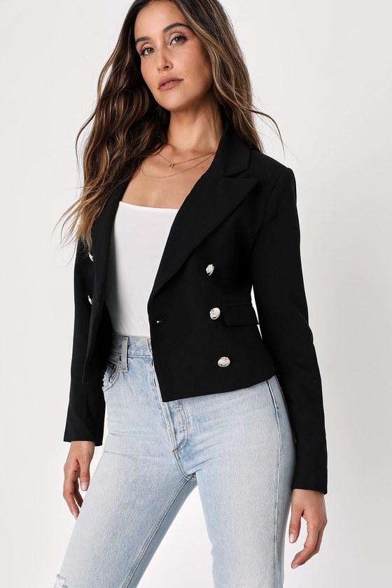 Cute Black Jacket - Double-Breasted Jacket - Cropped Jacket - Lulus