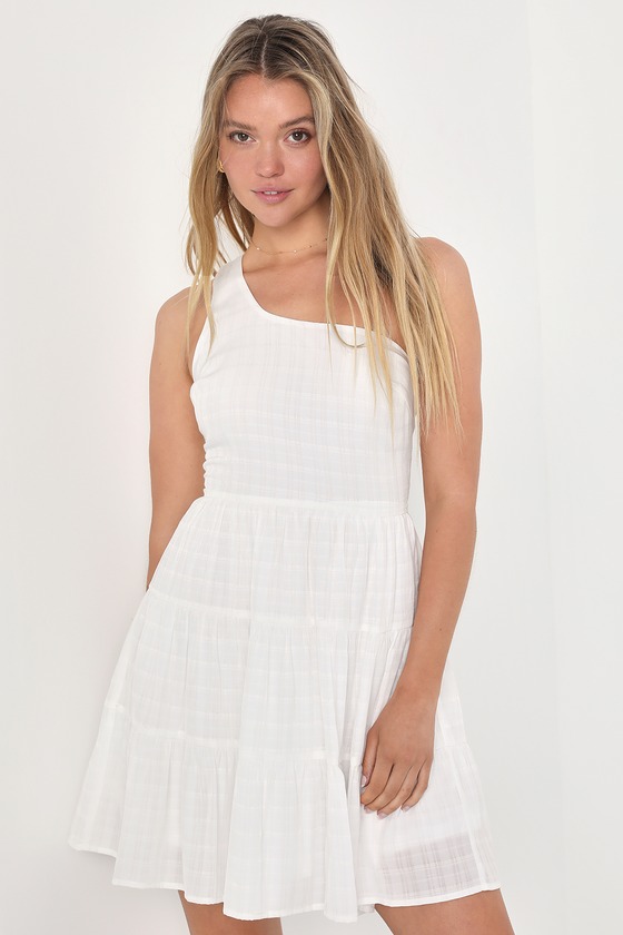 White One-Shoulder Dress - Tiered Mini Dress - Skater Mini Dress - Lulus
