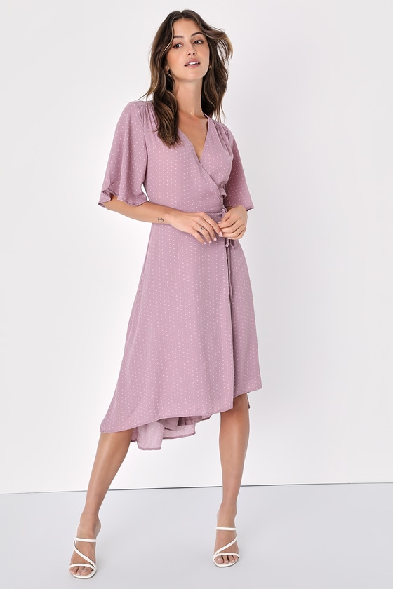 Farah Mauve Print Midi Wrap Dress