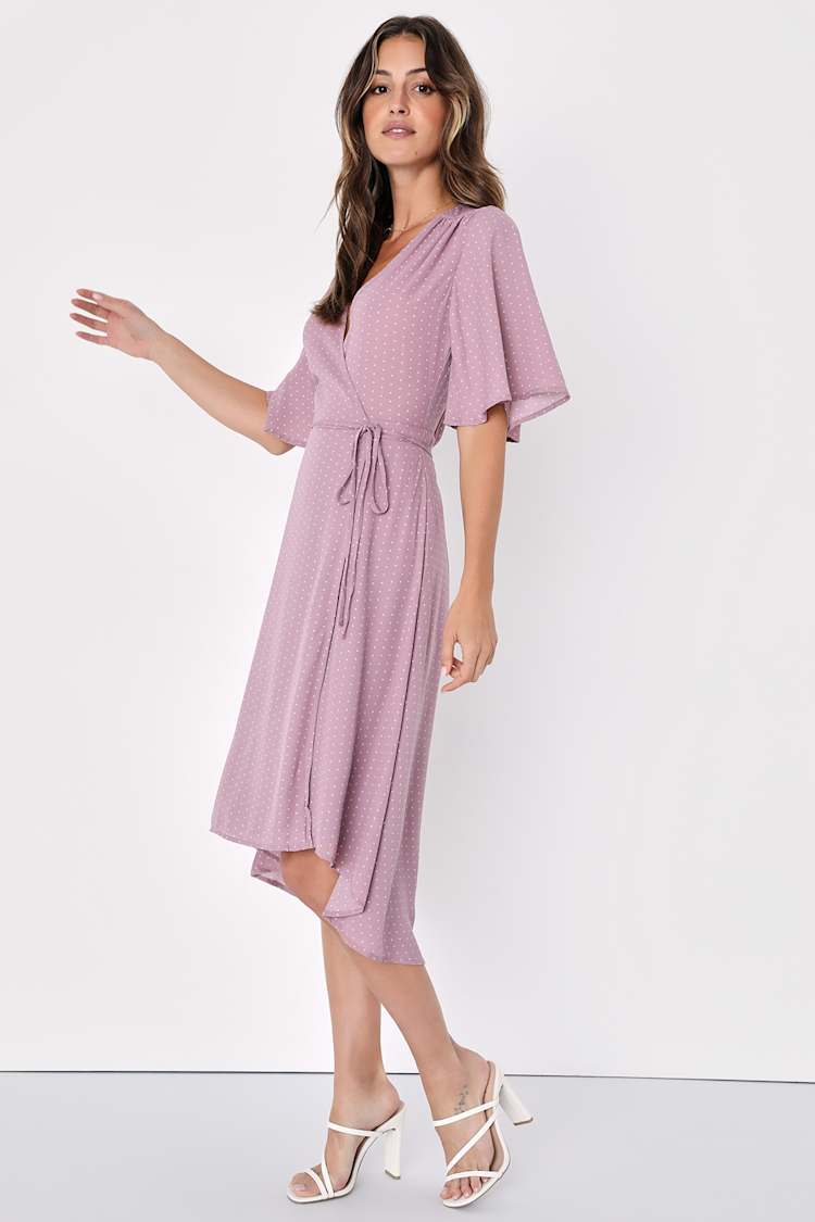 Cute Mauve Dress - Mauve Print Dress - Midi Wrap Dress - Dress