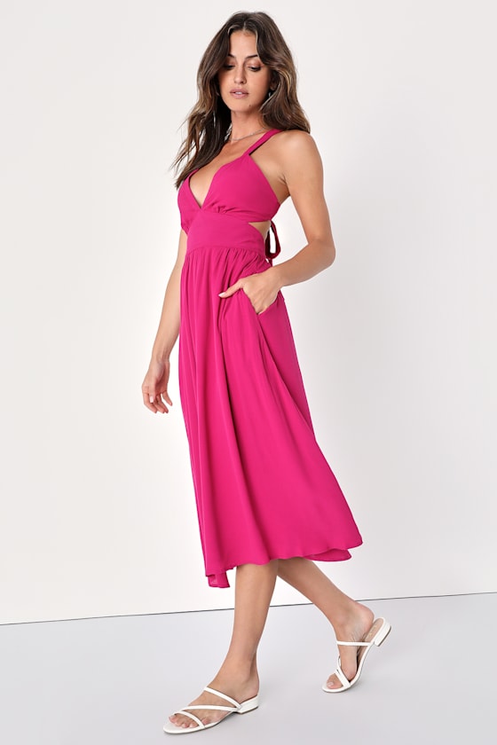 Bold New Look Magenta Tie-Back Midi Dress With Pockets 8
