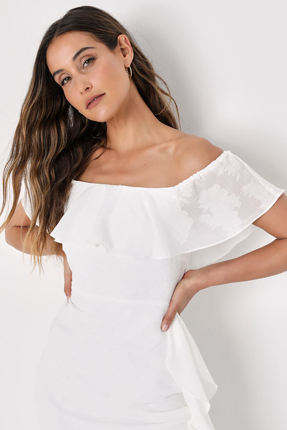 Pretty Perfect White Burnout Floral Off-The-Shoulder Midi Dress 6