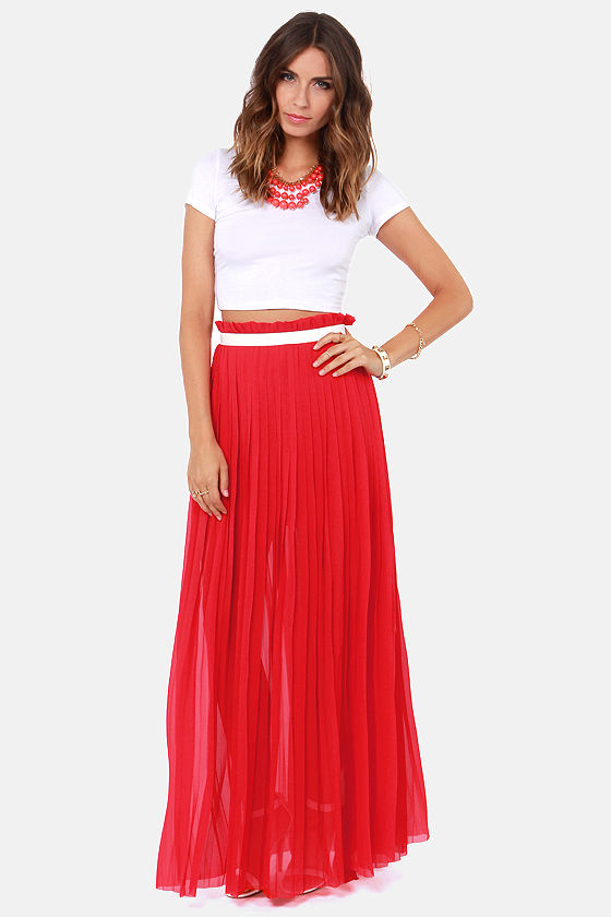 Stylish Red Skirt - Maxi Skirt - Pleated Skirt - $49.00 - Lulus