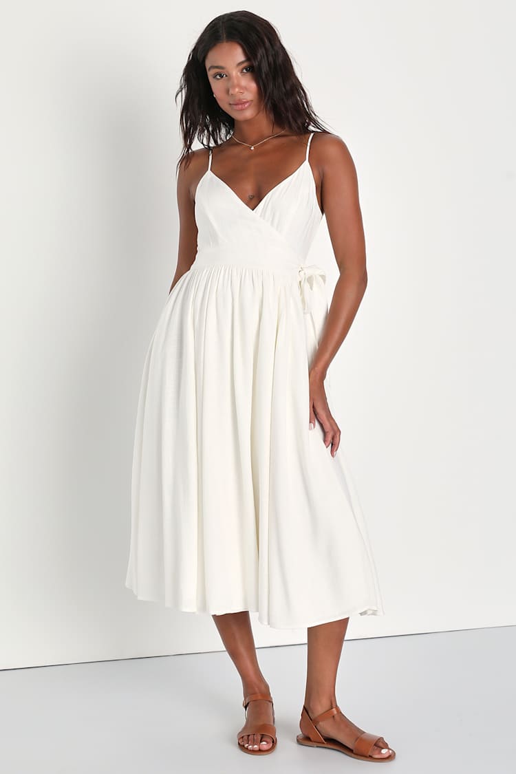 knee length dresses for ladies Sculpted Linen Dress – Sleeveless Midi Dress with Slit main image 0