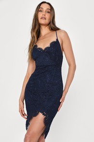 Flirting with Desire Navy Blue Lace Bodycon Dress
