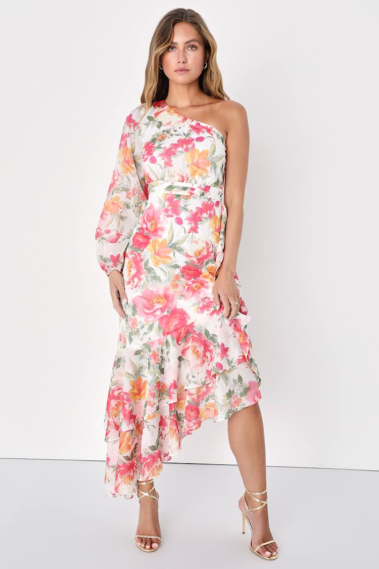 White Floral Dress - Asymmetrical Dress - High-Low Ruffled Dress - Lulus White Floral Dress - Asymmetrical Dress - High-Low Ruffled Dress - Lulus