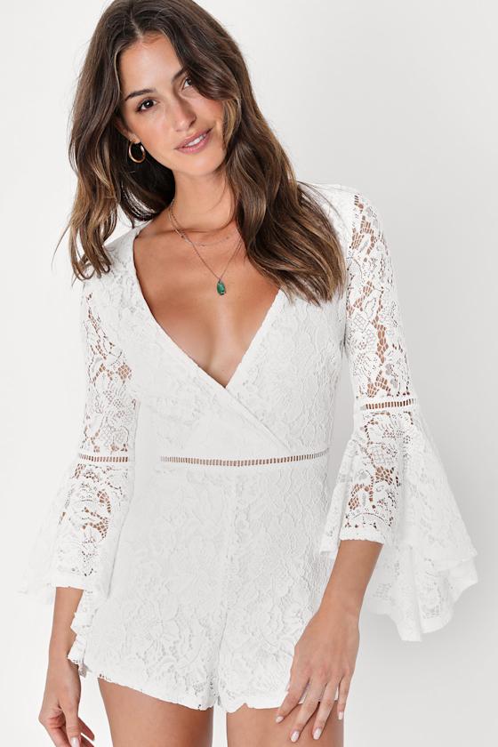 Babygirl White Lace Faux Wrap Romper 5