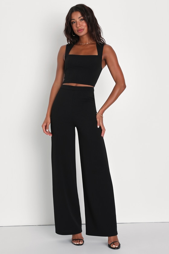 Black 2pc Jumpsuit - Sleeveless Jumpsuit - Wide-Leg Jumpsuit - Lulus