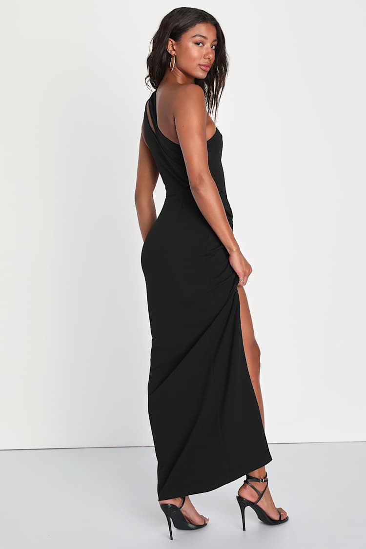 lulus one shoulder maxi dress Truly Extraordinary Black Floral Organza One-Shoulder Maxi Dress