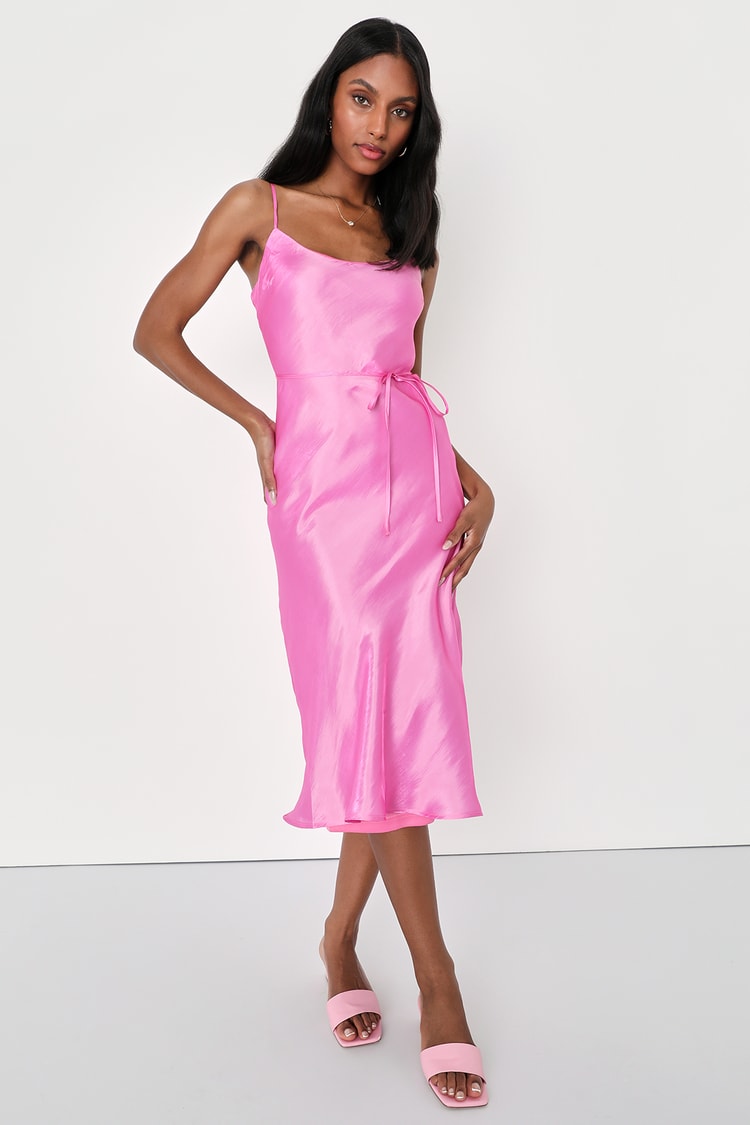 Exceptionally Chic Pink Bias Cut Lurex Slip Midi Dress