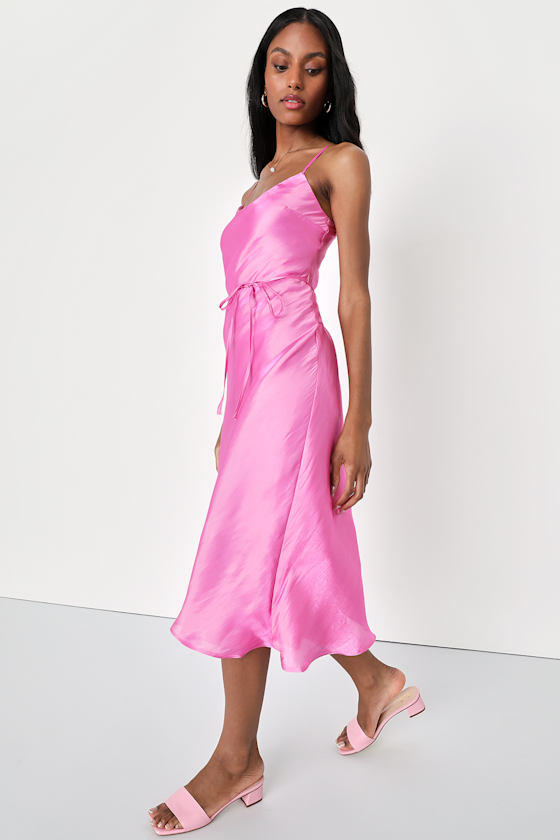 Exceptionally Chic Pink Bias Cut Lurex Slip Midi Dress 3