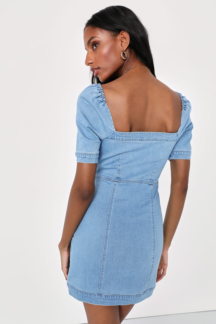 Trending Vibe Medium Wash Zip-Front Denim Dress