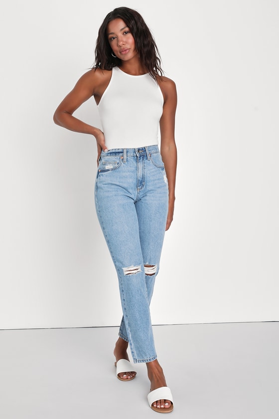 Light Wash Straight Jeans - High-Rise Jeans - Vintage Wash Jeans - Lulus