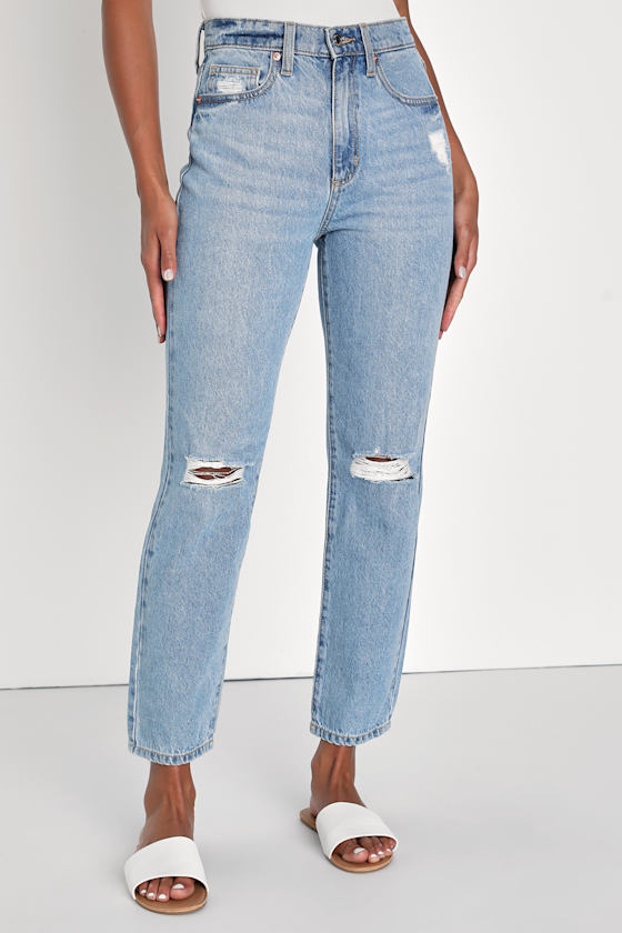 Saige Wash Distressed Straight Jeans main image 1