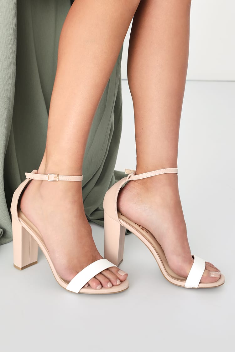 Taylor Light Nude and White Color Block Ankle Strap Heels