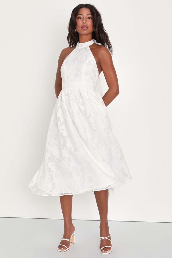 Lulus Gorgeous Look White Floral Burnout Halter Midi Dress