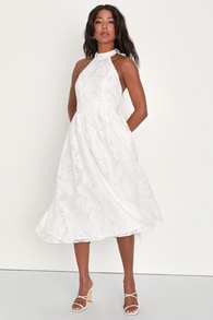Gorgeous Look White Floral Burnout Halter Midi Dress