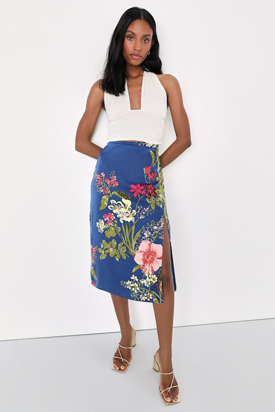 Flower banding skirt (blue, navy) main image 0
