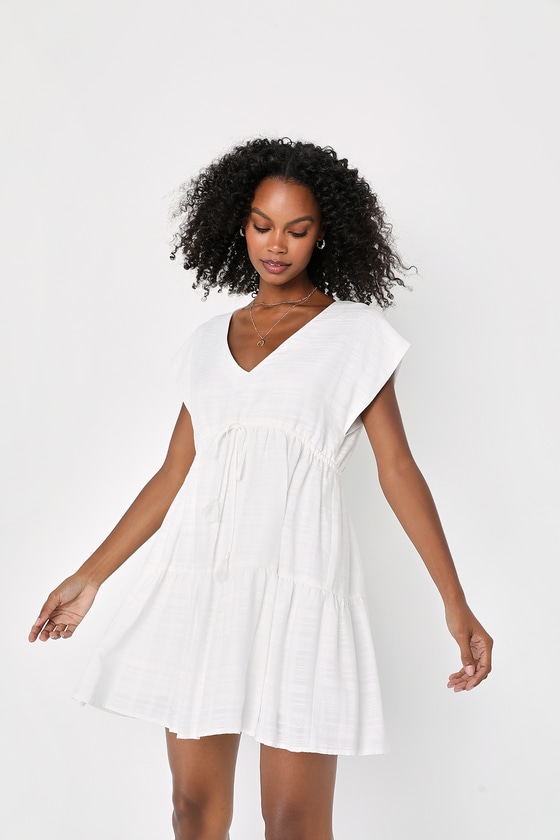 Lulus Summer Breezes White Short Sleeve Mini Dress