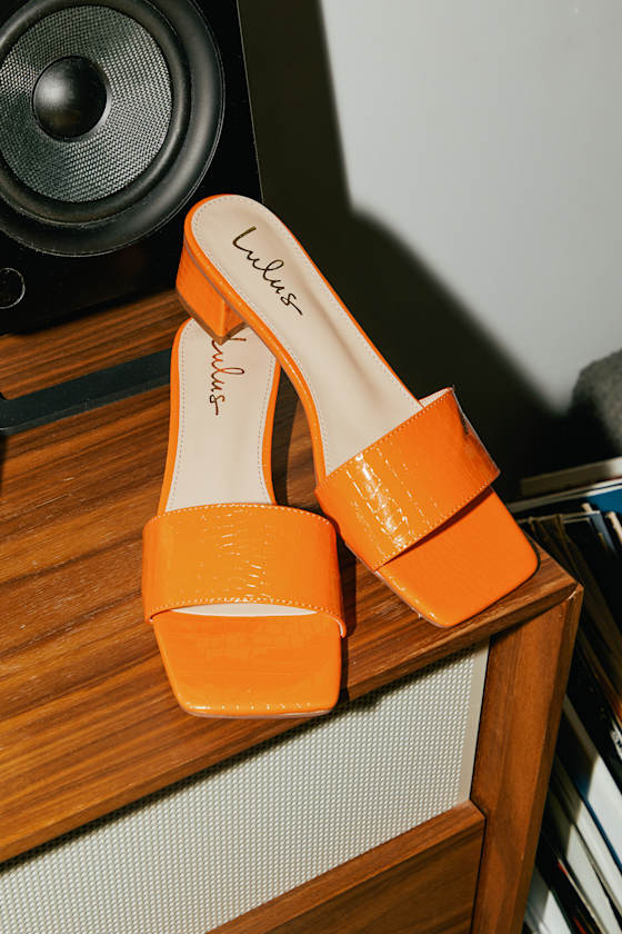 Janiya Orange Croc High Heel Sandals 1