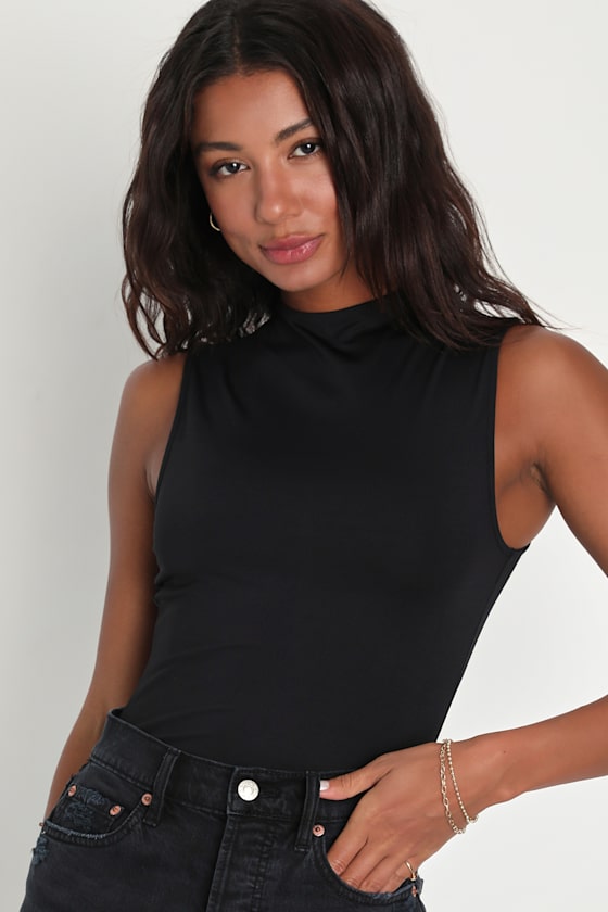 Black Bodysuit Sleeveless Bodysuit Funnel Neck Bodysuit Lulus