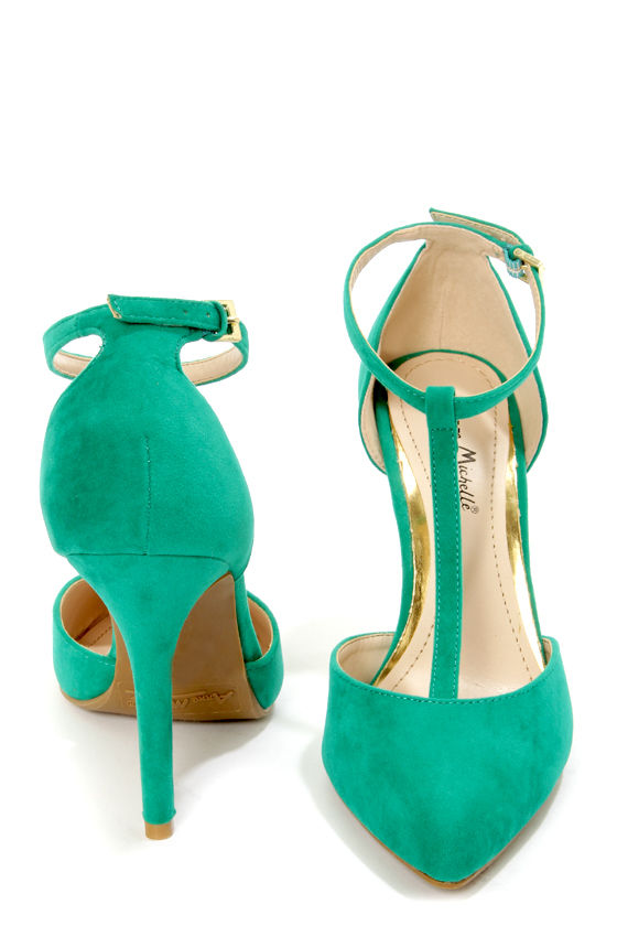 green t strap heels