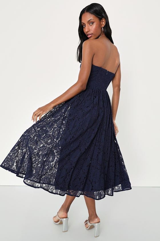 Navy Blue Dress Lulus Divine Destiny Navy Blue Lace Midi Dress