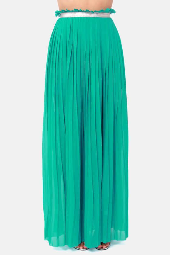 teal pleated maxi skirt