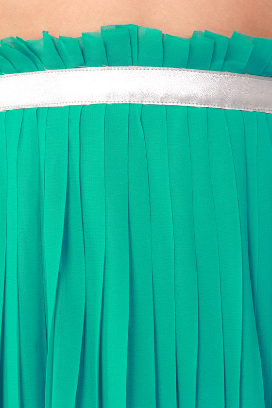 teal pleated maxi skirt