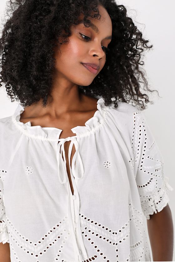 Ivory Eyelet Top - Embroidered Cotton Top - Button-Up Top - Lulus