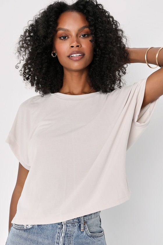 Lulus Cool Instincts Beige Short Sleeve Top