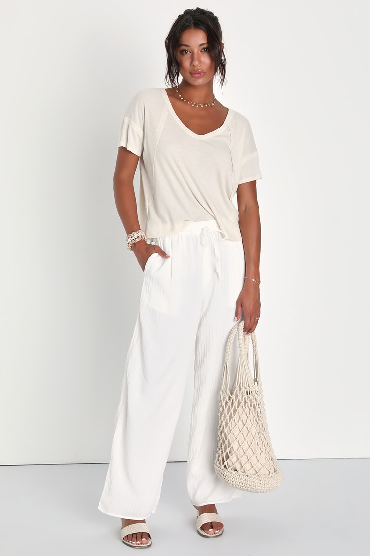 Daily Outing Cream Ribbed Short Sleeve Tee