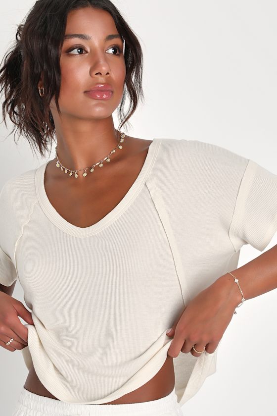 Cream Rolled Short Sleeve Tee main image 1